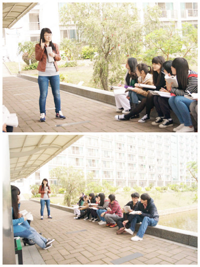 日语39班湖边上课情景